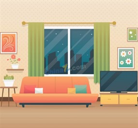 创意夜晚客厅设计矢量素材